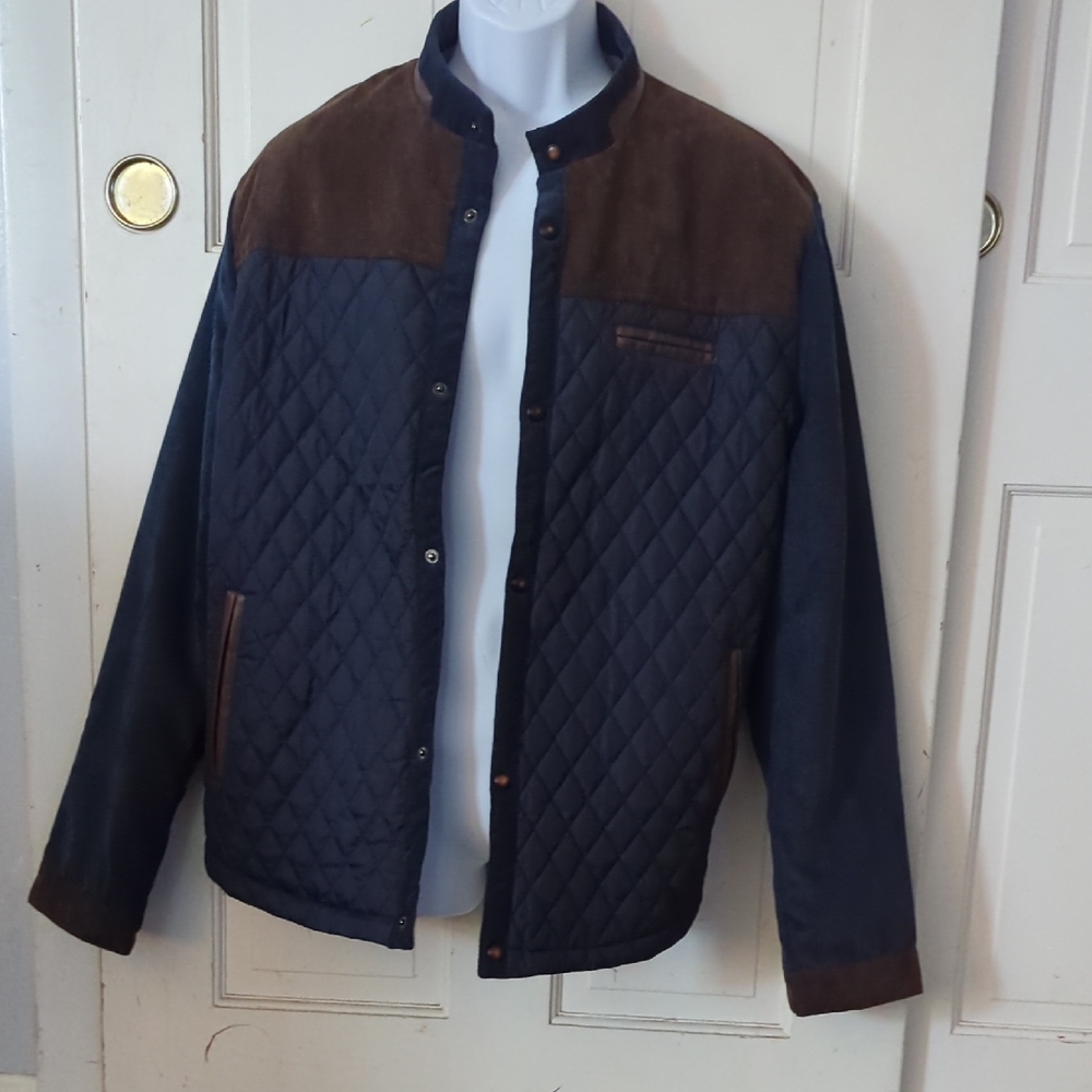 Lightweight Blue and Brown Quilted Shirt Jacket